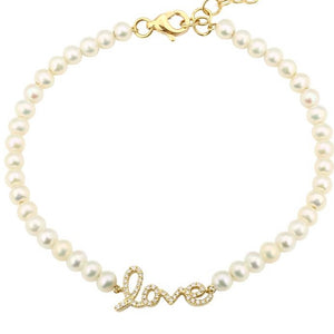 14KT Gold Diamond Love Pearl Bracelet