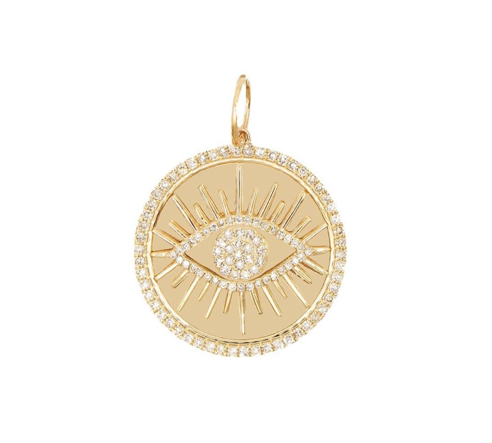 
                
                    Load image into Gallery viewer, 14KT Gold Diamond Large Evil Eye Charm, Pendant
                
            