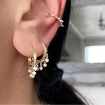 14KT Gold Dangling Diamond Small Hoop Huggie Earrings