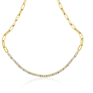14KT Gold Diamond Tennis on Paperclip Chain Necklace