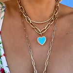 14KT Gold Diamond Turquoise Heart Pendant Charm
