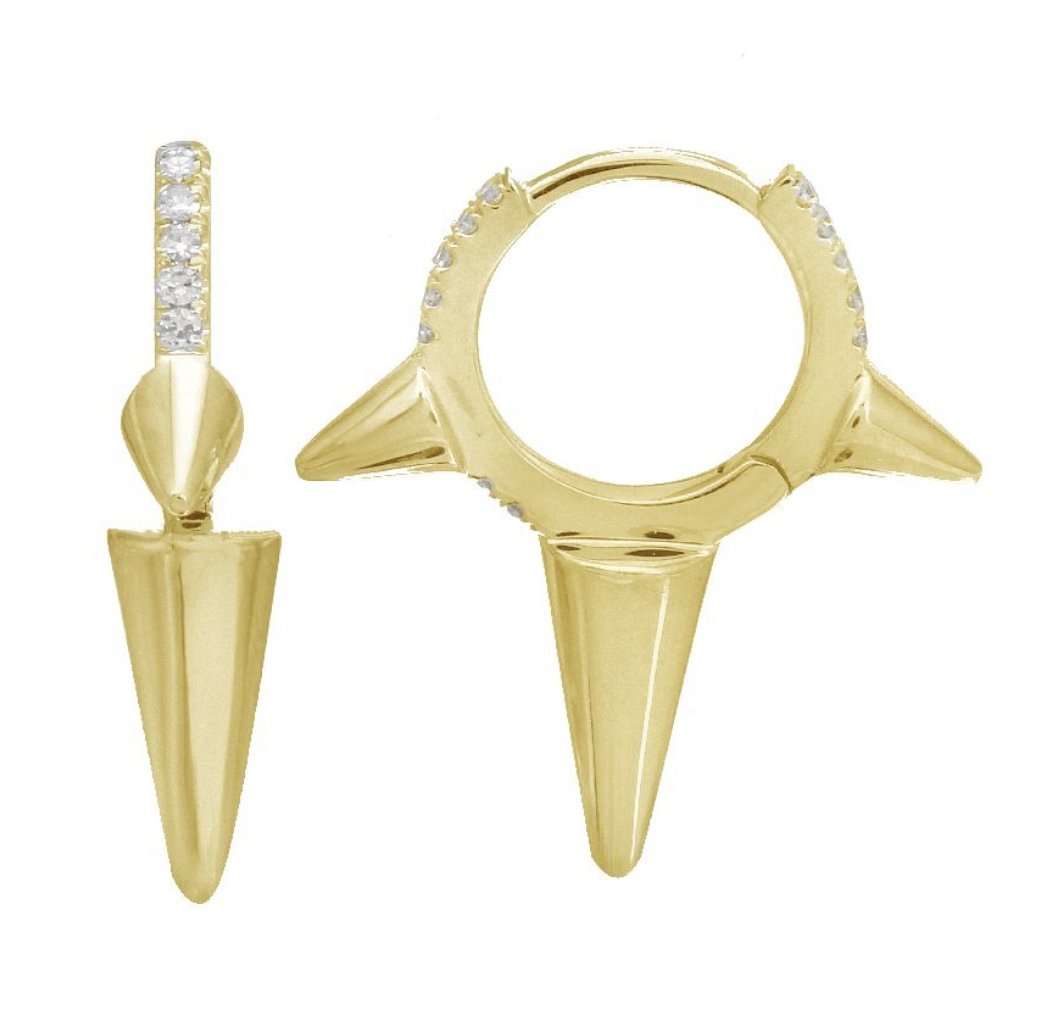 14KT Gold Diamond Spike Huggie Earrings