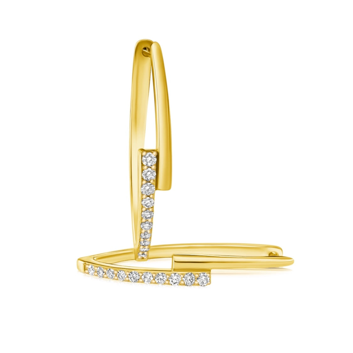 14KT Gold Diamond Half and Half Oval Hoop Earrings