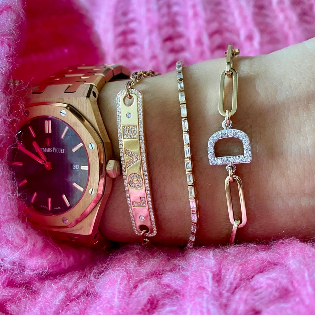 14KT Gold Diamond Custom Initial Link Bracelet