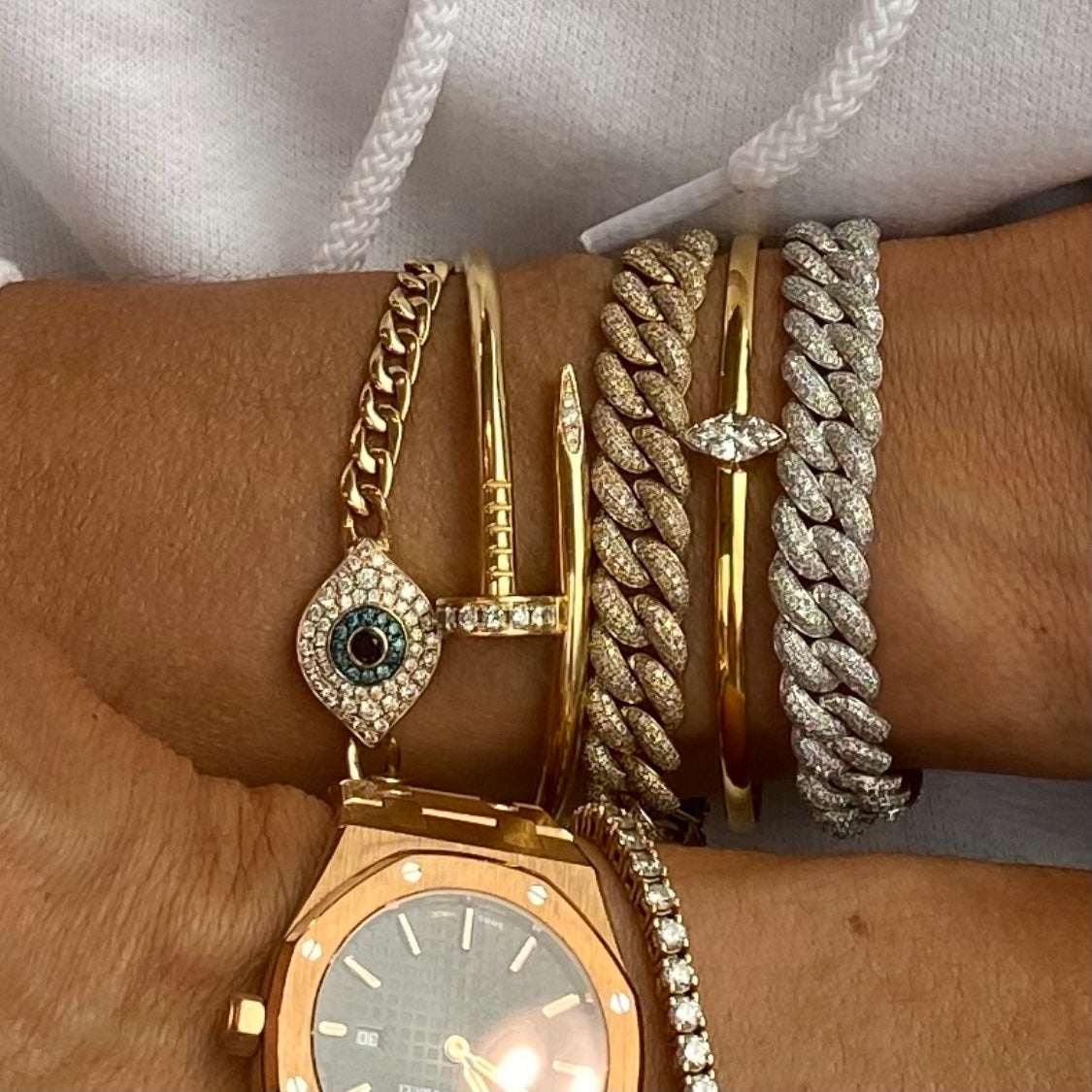 14KT Gold Marquise Diamond Cuff Bangle Bracelet