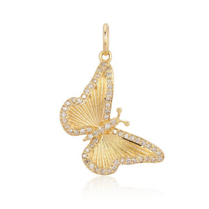14KT Gold Diamond Butterfly Charm Pendant