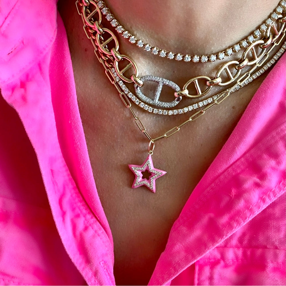 
                
                    Load image into Gallery viewer, 14KT Gold Diamond Pink Star Pendant Charm
                
            