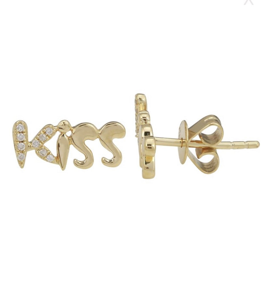 14KT Gold Diamond KISS Stud Earrings