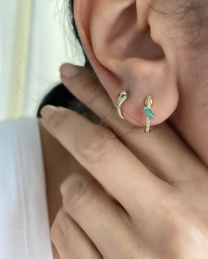 14KT Gold Diamond Priscilla Emerald Huggie  Earrings