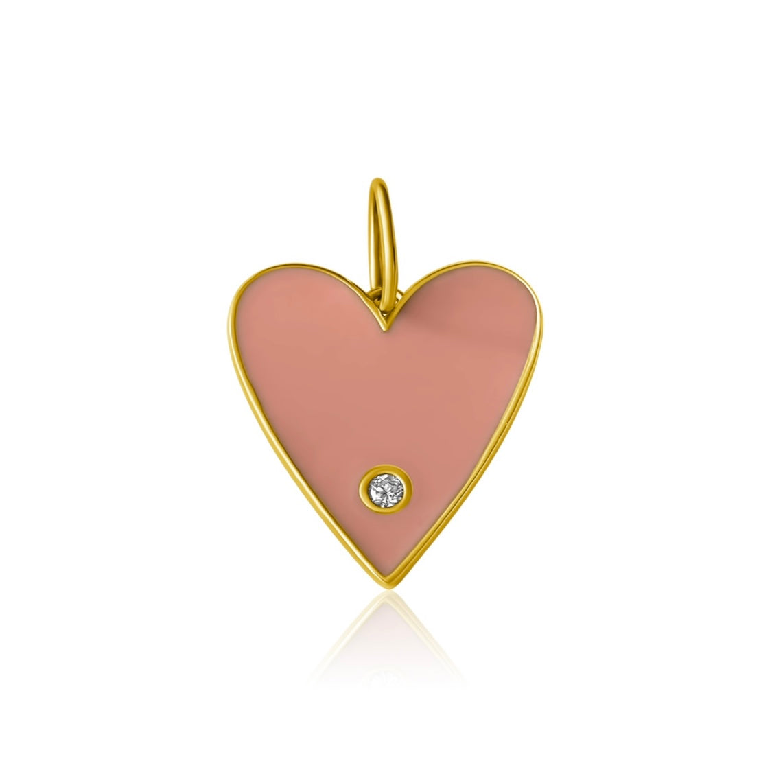 14KT Gold Diamond Enamel Heart Pendant Charm