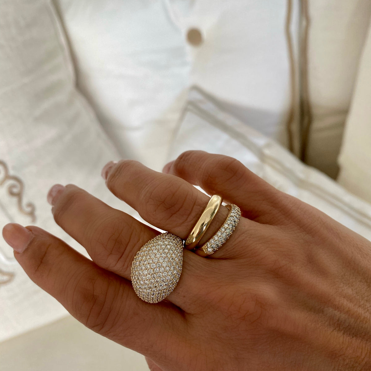 14KT Gold Diamond Luxe Large Dome Ring