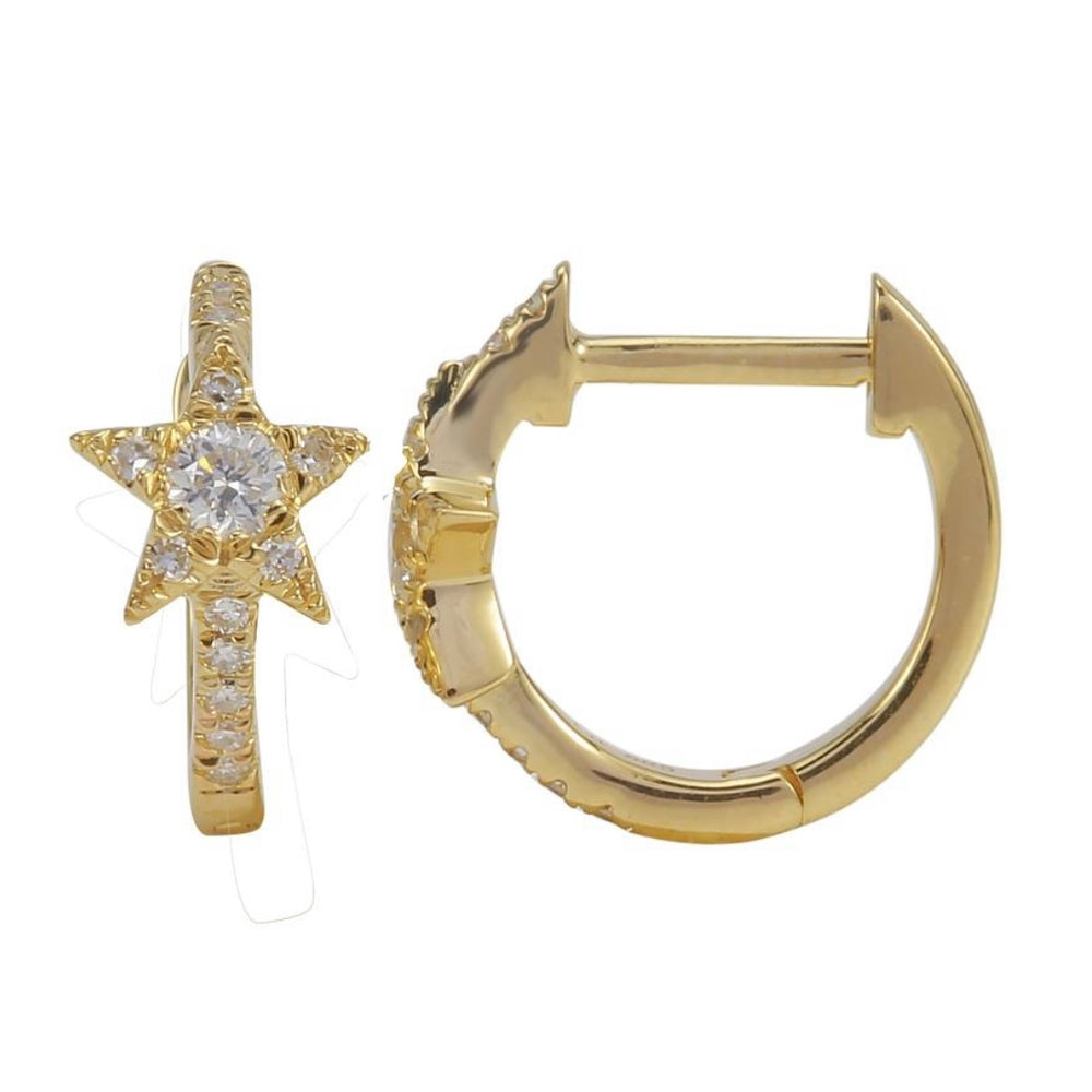 14KT Gold Diamond Mini Star Huggie Earrings