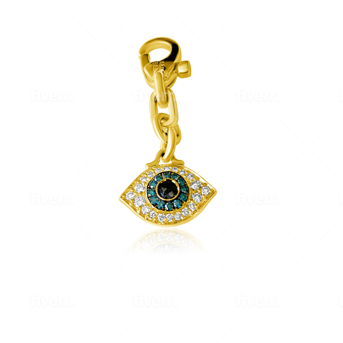 14KT Gold Diamond Small Evil Eye Charm on Enhancer