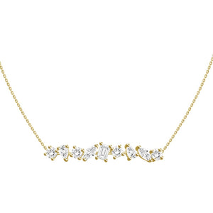 
                
                    Load image into Gallery viewer, 18KT Gold Mixed Shaped Diamond Bar Necklace
                
            