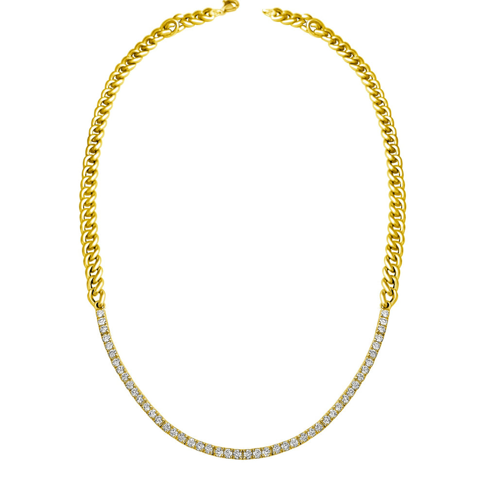 
                
                    Load image into Gallery viewer, 14KT Gold Diamond Tennis Necklace on Cuban Chain
                
            