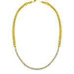 14KT Gold Diamond Tennis Necklace on Cuban Chain