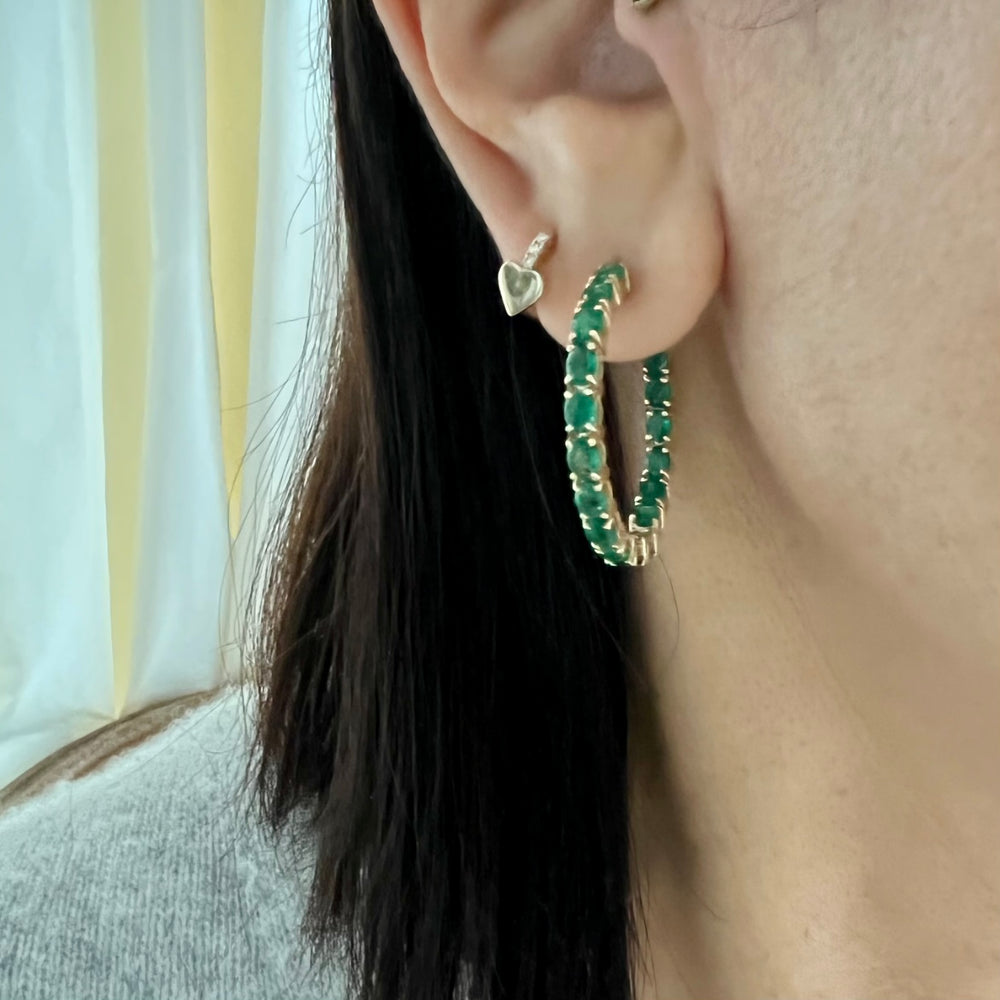 14KT Gold Emerald Hoop Earrings