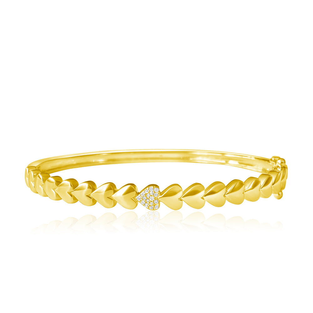 14KT Gold Diamond Heart Bangle Bracelet