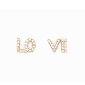 14K Yellow Gold LOVE Diamond Earrings - DilaraSaatci