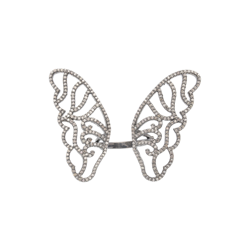 Black Rhodium and Diamond Butterfly Cocktail Ring, SALE - DilaraSaatci