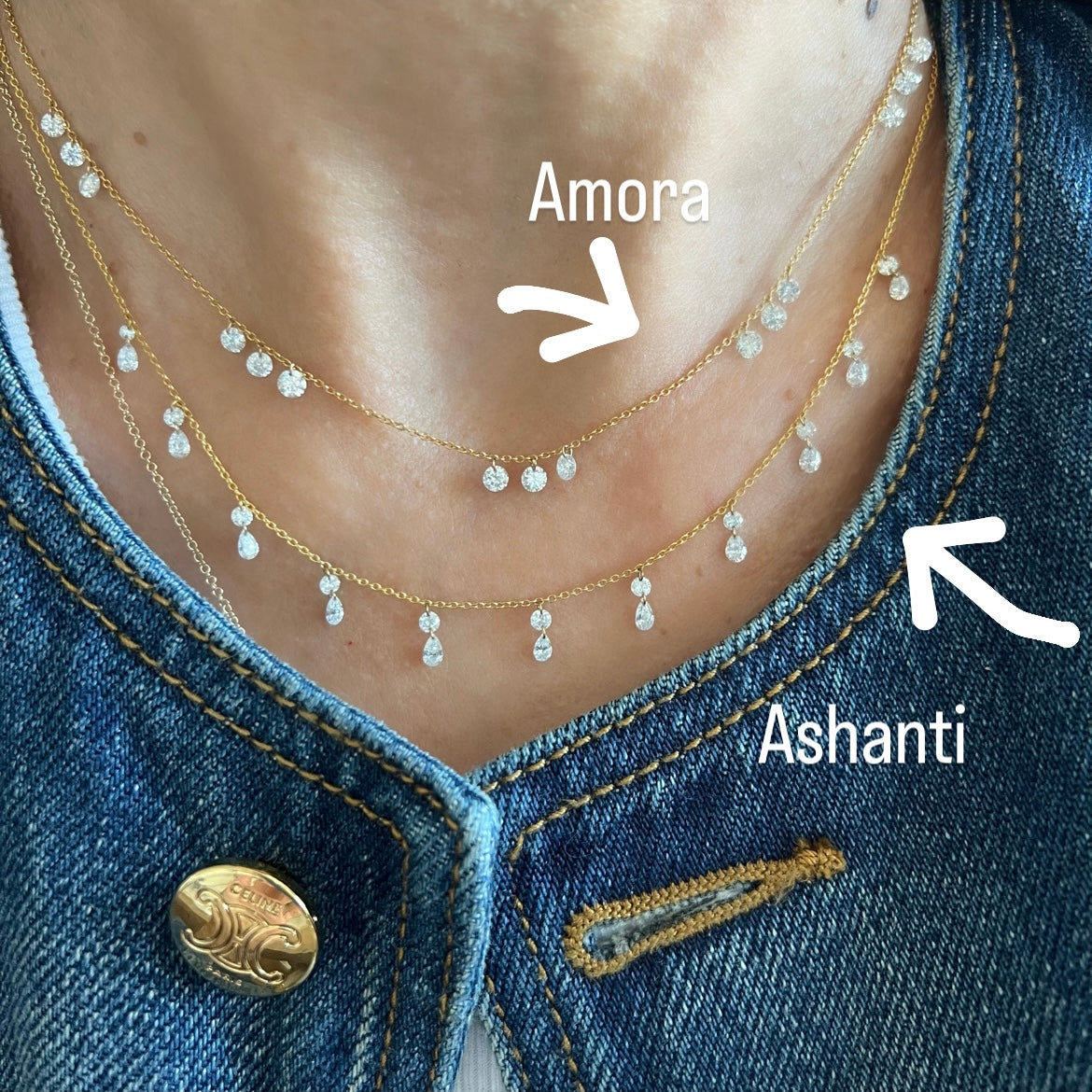 14KT Gold Floating Diamonds Ashanti Necklace