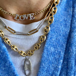 14KT Gold Diamond Slider LOVE Necklace on Cuban Link Chain