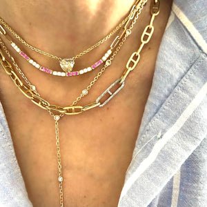 
                
                    Load image into Gallery viewer, 14KT Gold Diamond Pink Sapphire on Paperclip Chain Necklace
                
            