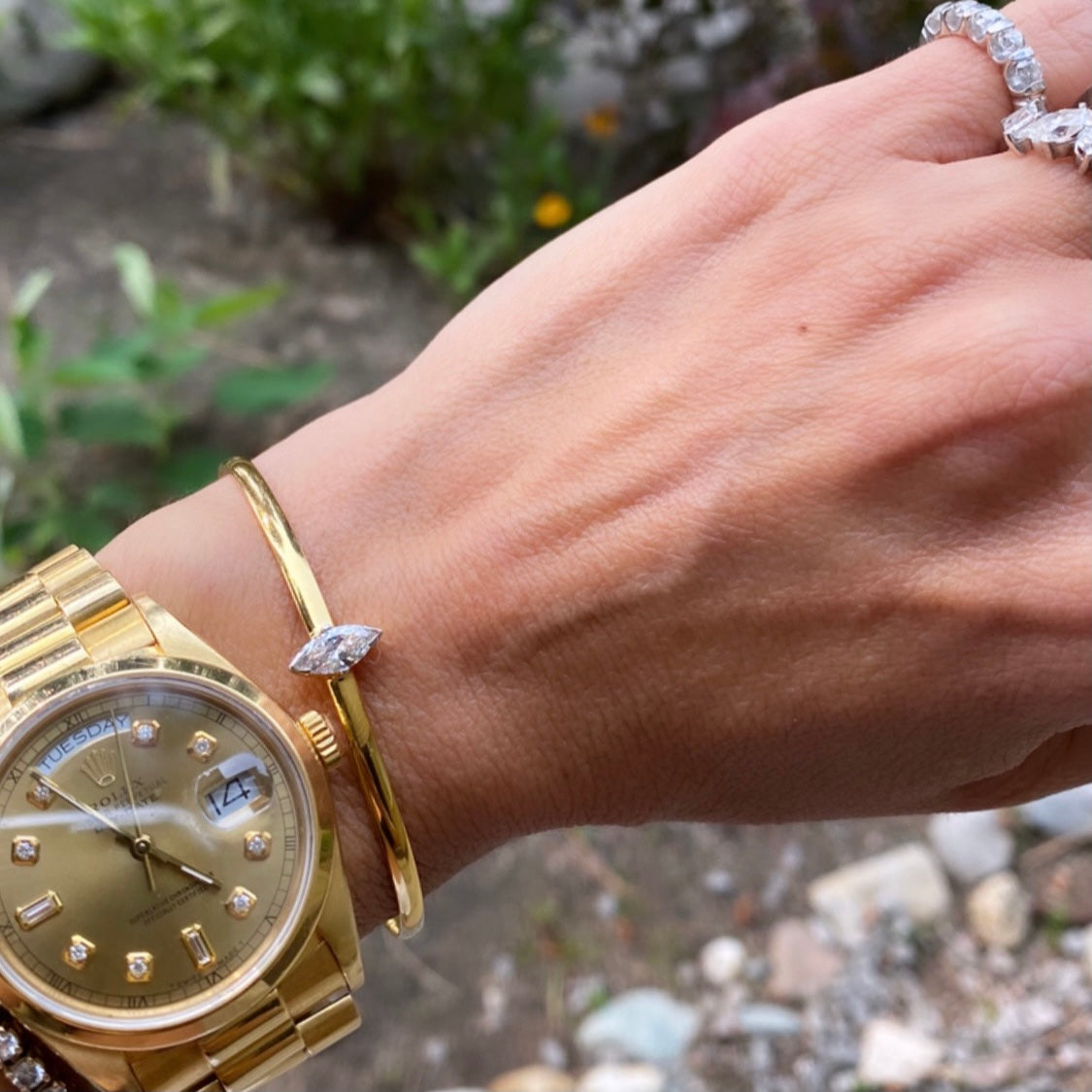 14KT Gold Marquise Diamond Cuff Bangle Bracelet