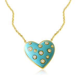 
                
                    Load image into Gallery viewer, 14KT Gold Diamond Jumbo Turquoise Heart Necklace
                
            