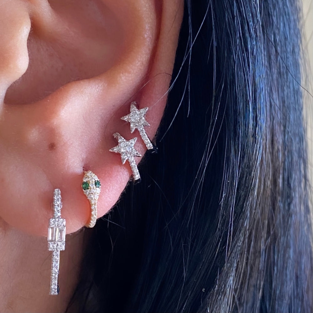 14KT Gold Diamond Mini Star Huggie Earrings