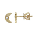 14KT Gold Diamond Crescent Moon Stud Earrings