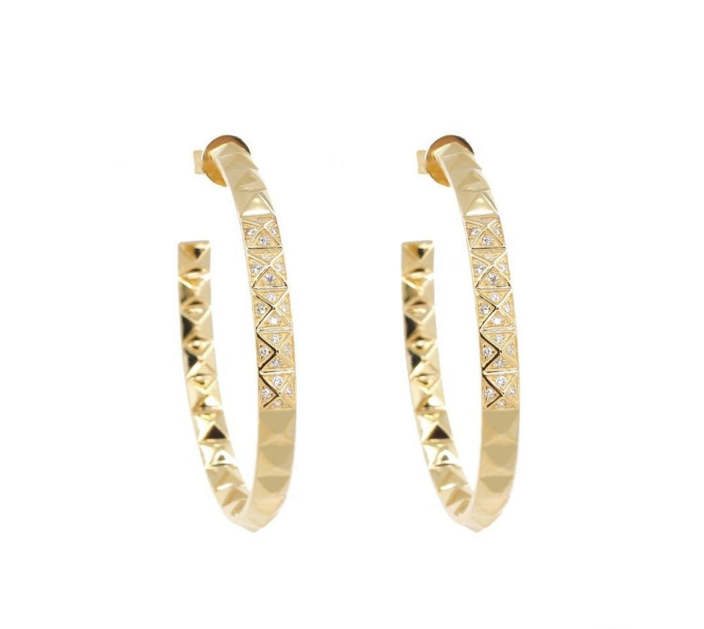 14KT Gold Diamond Spike Hoop Earrings