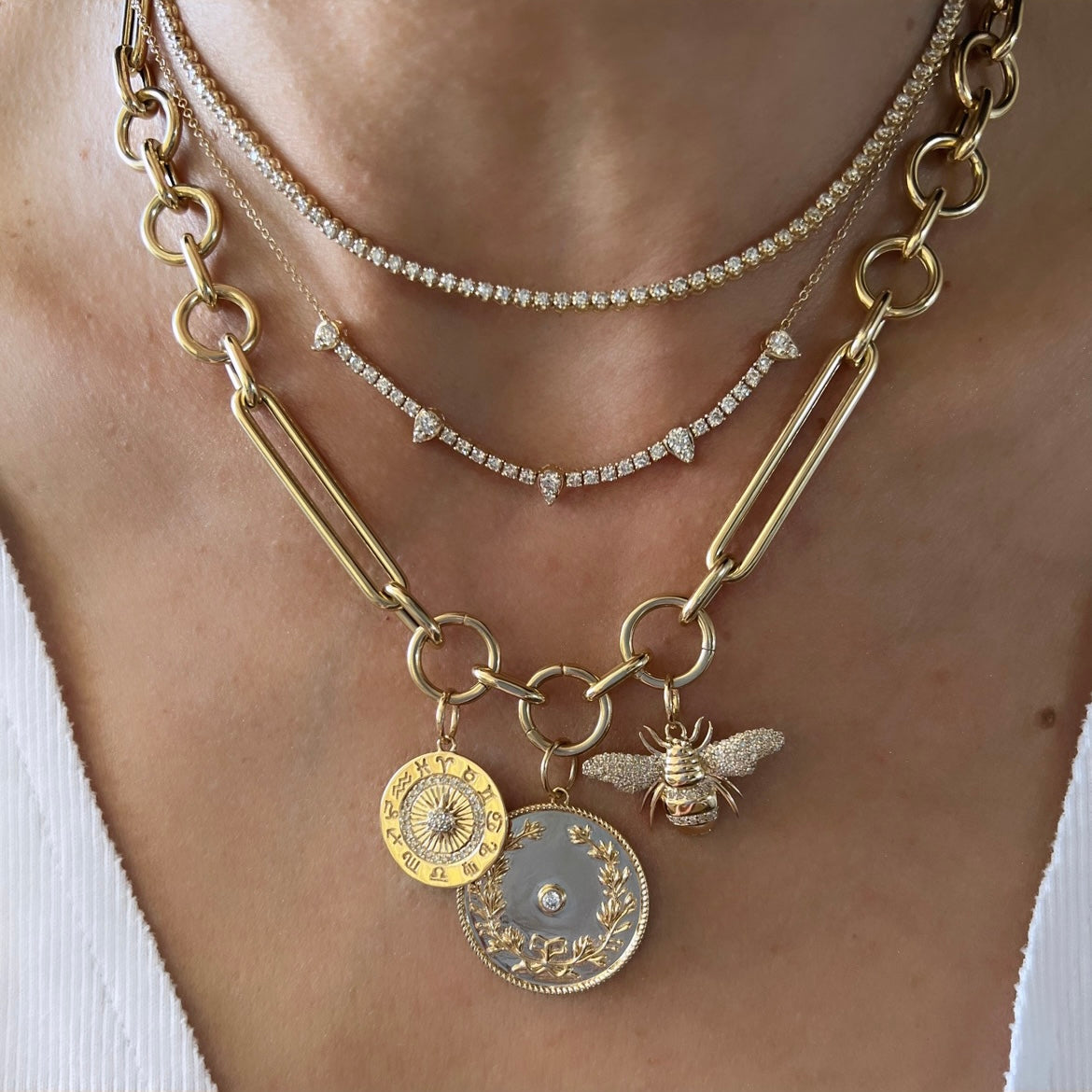 14KT Gold Diamond Small Zodiac Wheel Pendant Charm