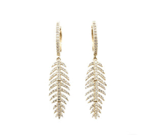 14KT Gold Diamond Leaf Earrings