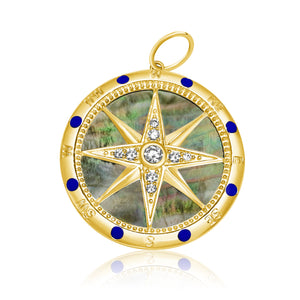 
                
                    Load image into Gallery viewer, 14KT Gold Diamond Mother of Pearl Compass Pendant Charm
                
            