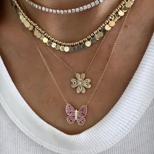 14KT Gold Diamond Alvia Pink Sapphire Butterfly Necklace