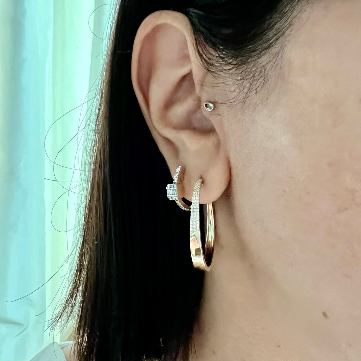 14KT Gold Diamond Blanche Hoop Earrings