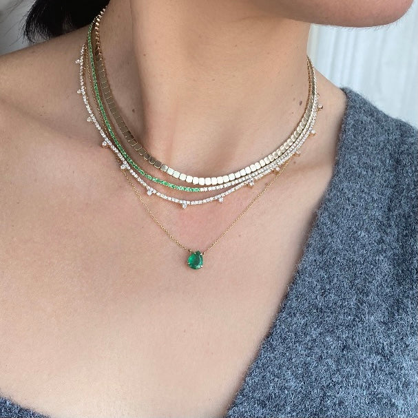 14KT Gold Diamond and Emerald Tennis Necklace