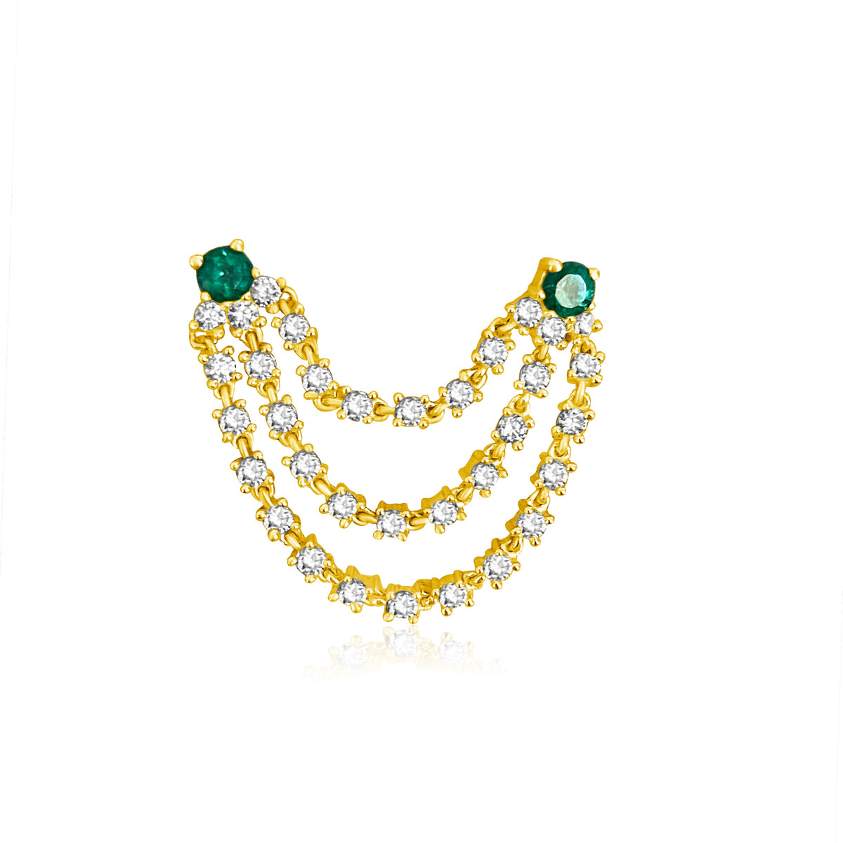 14KT Gold Diamond and Emerald Double Piercing Loop Earring