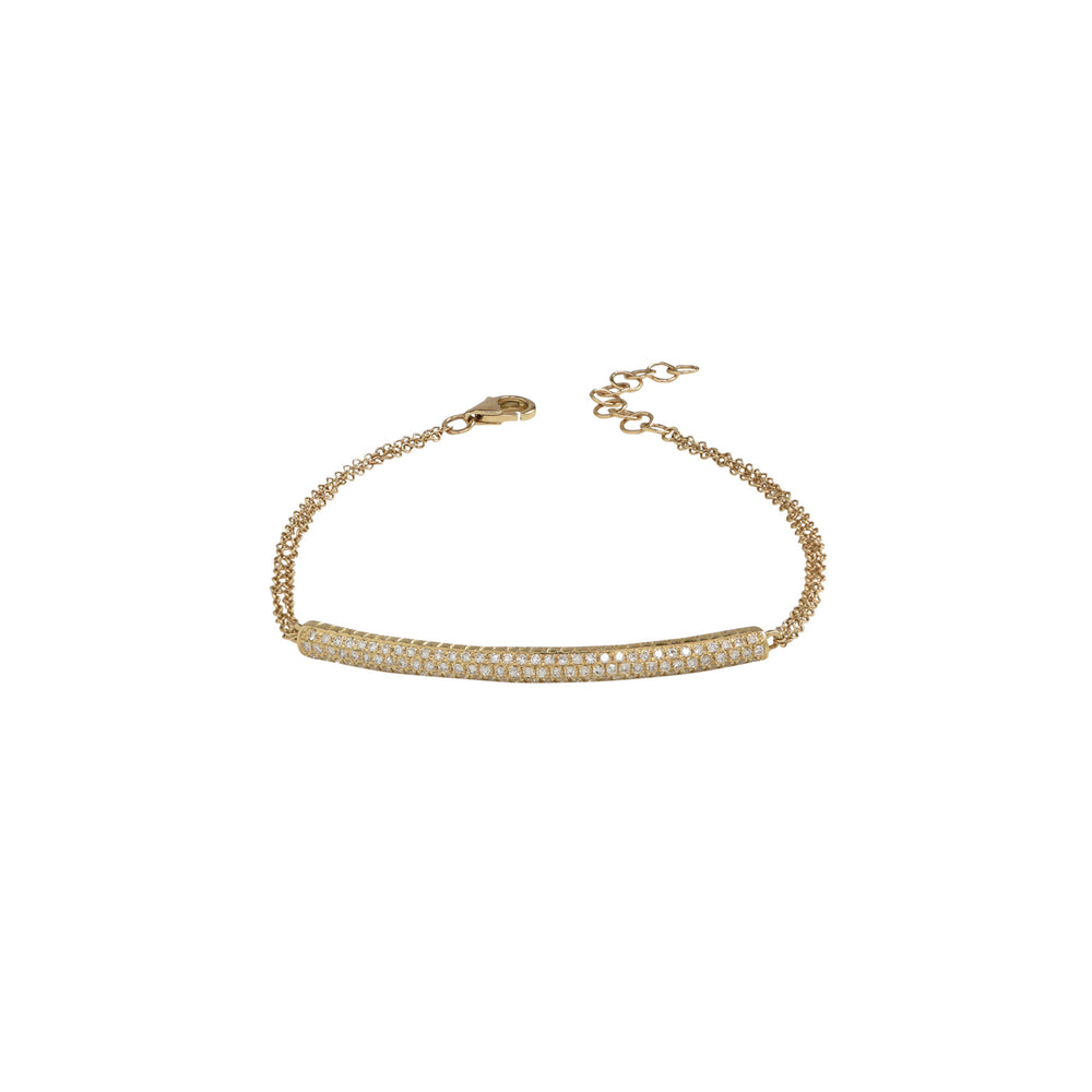 14K Yellow Gold Diamond Bar Double Chain Bracelet - DilaraSaatci