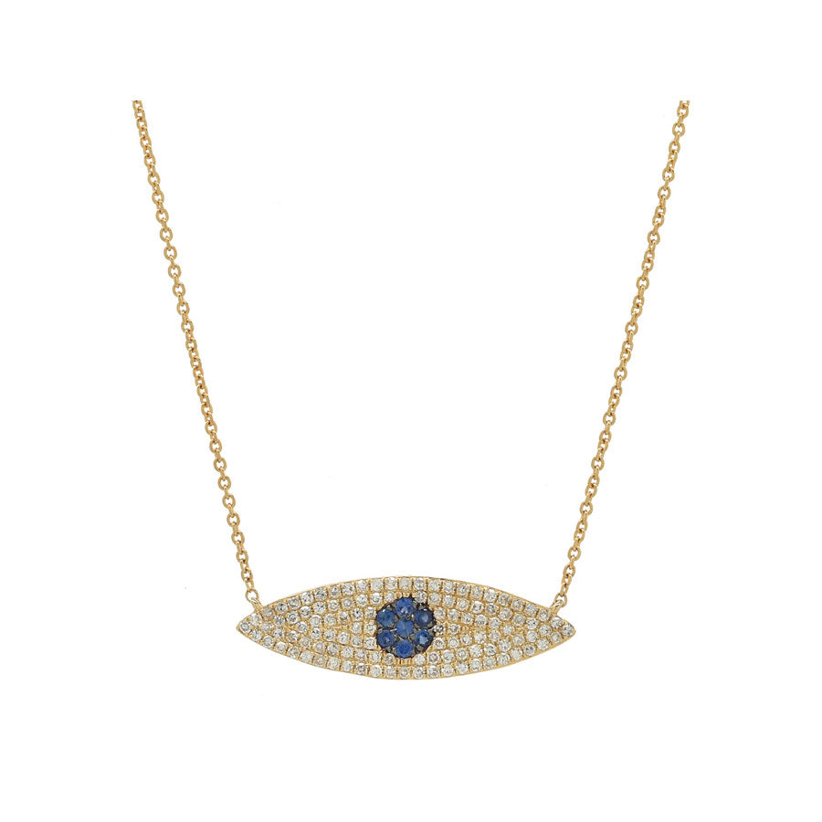 
                
                    Load image into Gallery viewer, 14K Yellow Gold, Diamond and Sapphire Evil Eye Necklace - DilaraSaatci
                
            