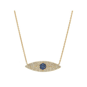 14K Yellow Gold, Diamond and Sapphire Evil Eye Necklace - DilaraSaatci