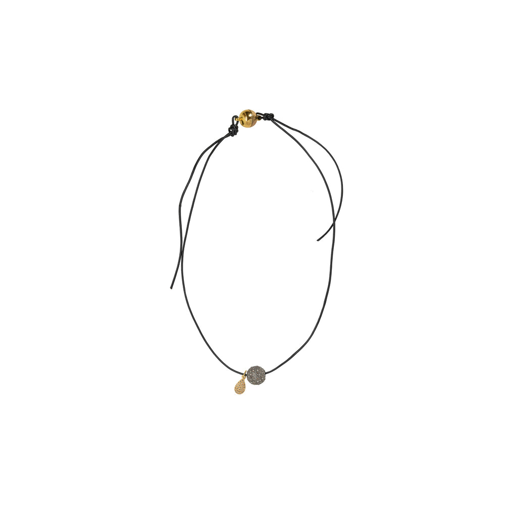 Diamond Ball and 14K Yellow Gold Drop Charm Necklace - DilaraSaatci