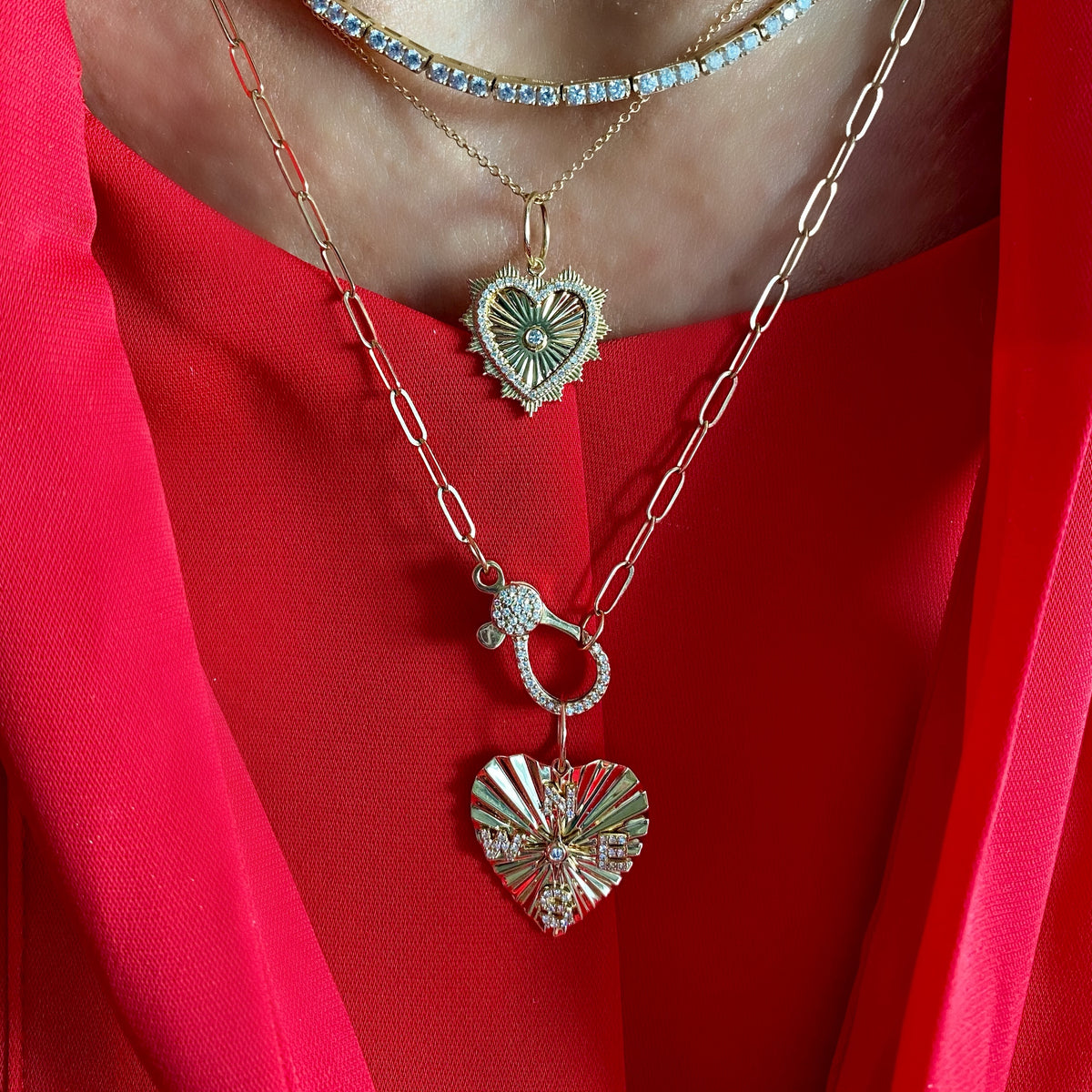 14KT Gold Diamond Compass Heart Pendant Charm