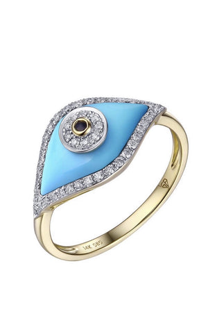 14KT Gold Diamond Turquoise Evil Eye Ring