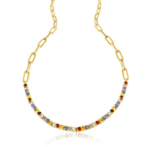 
                
                    Load image into Gallery viewer, 14KT Gold Gemstone Tennis on Paperclip Chain Necklace
                
            