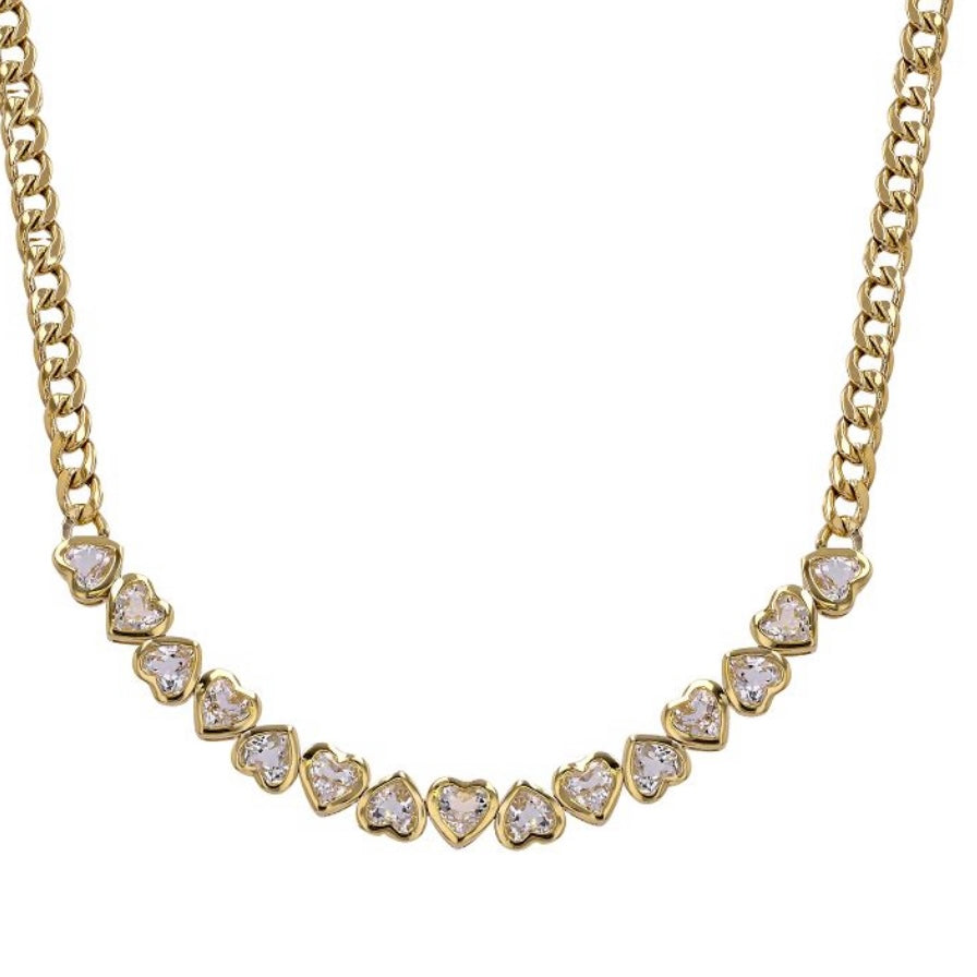14KT Gold White Topaz Heart Necklace
