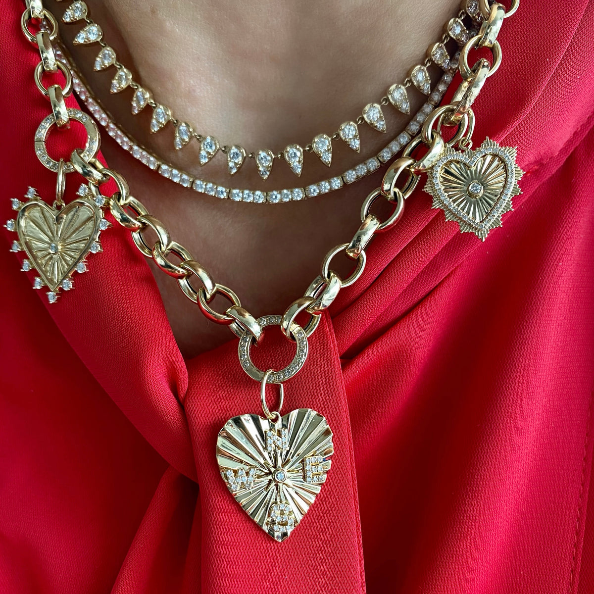 14KT Gold Diamond Compass Heart Pendant Charm
