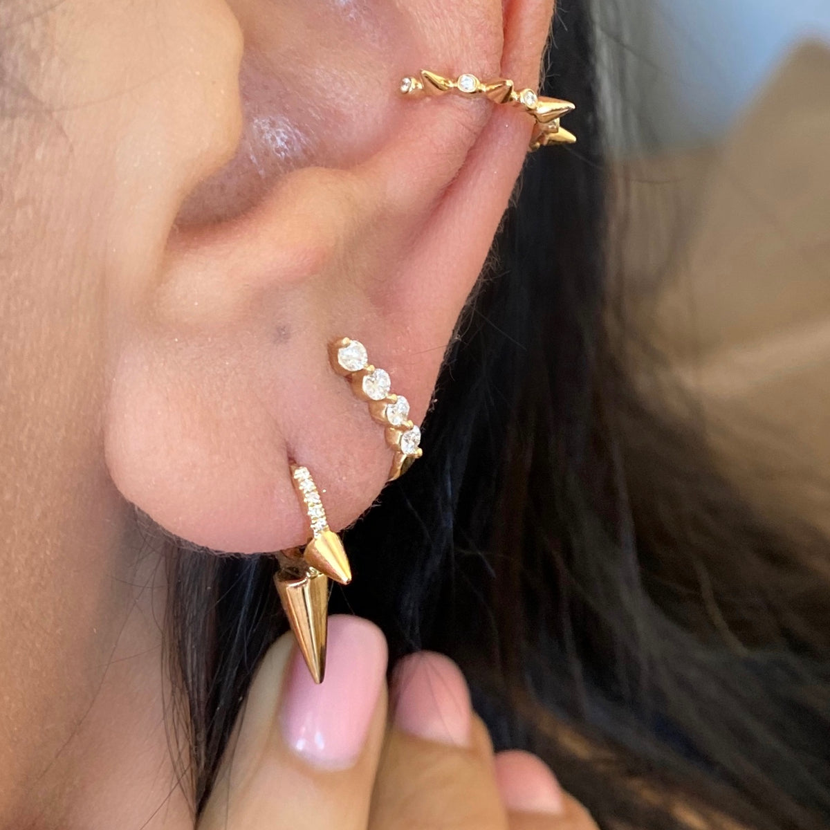 14KT Gold Diamond Spike Cuff Earrings