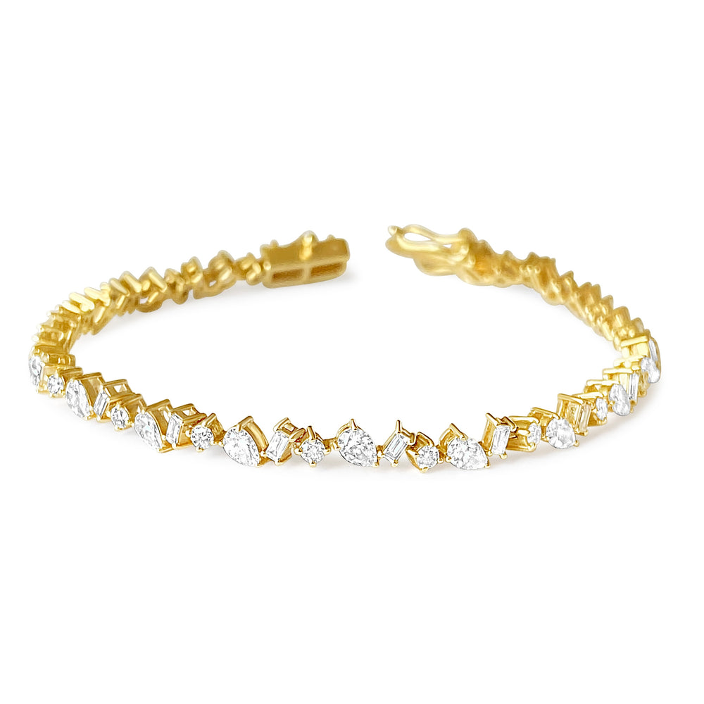 14KT Gold Mixed Shaped Diamond Tennis Bracelet